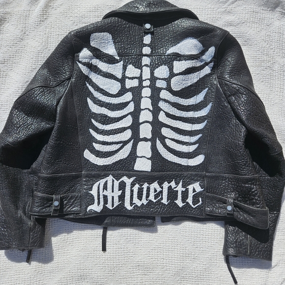 H&M Jackets & Blazers - H&M Leather Jacket Skeleton Biker Moto Womens Size 14 Black Bubble Skin Texture